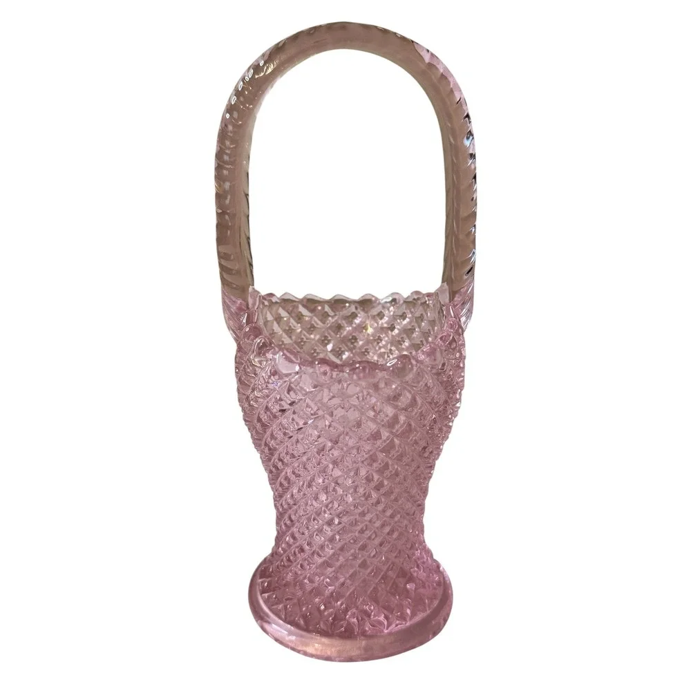 Westmoreland English Hobnail Pink Glass Basket Handled Vintage Art Glass